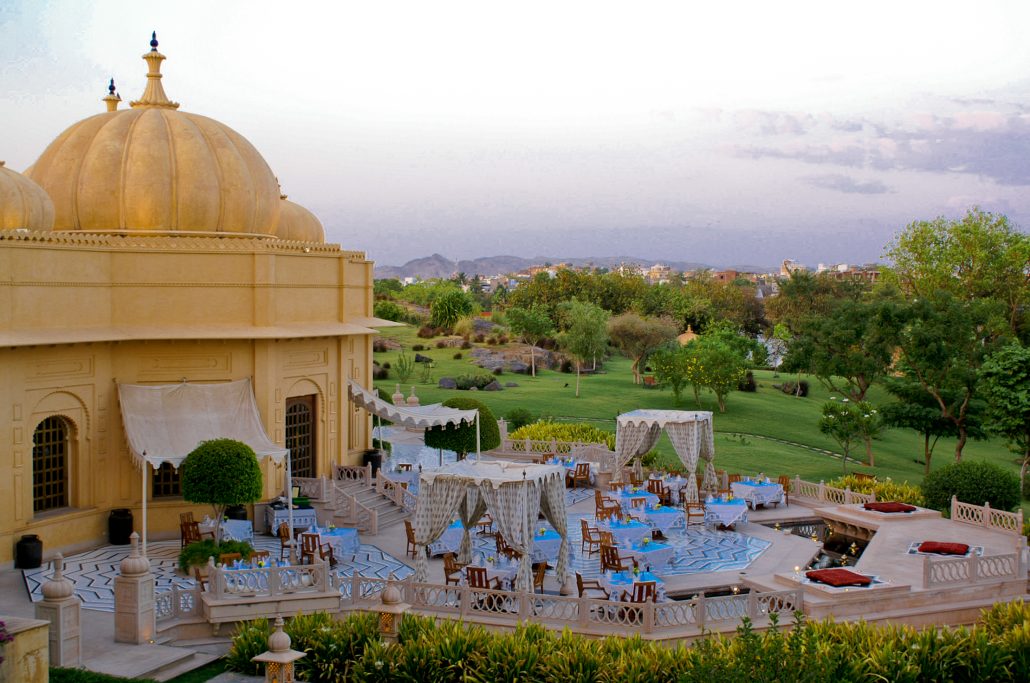 Outside dinner cover at Oberoi Udaivilas hotel